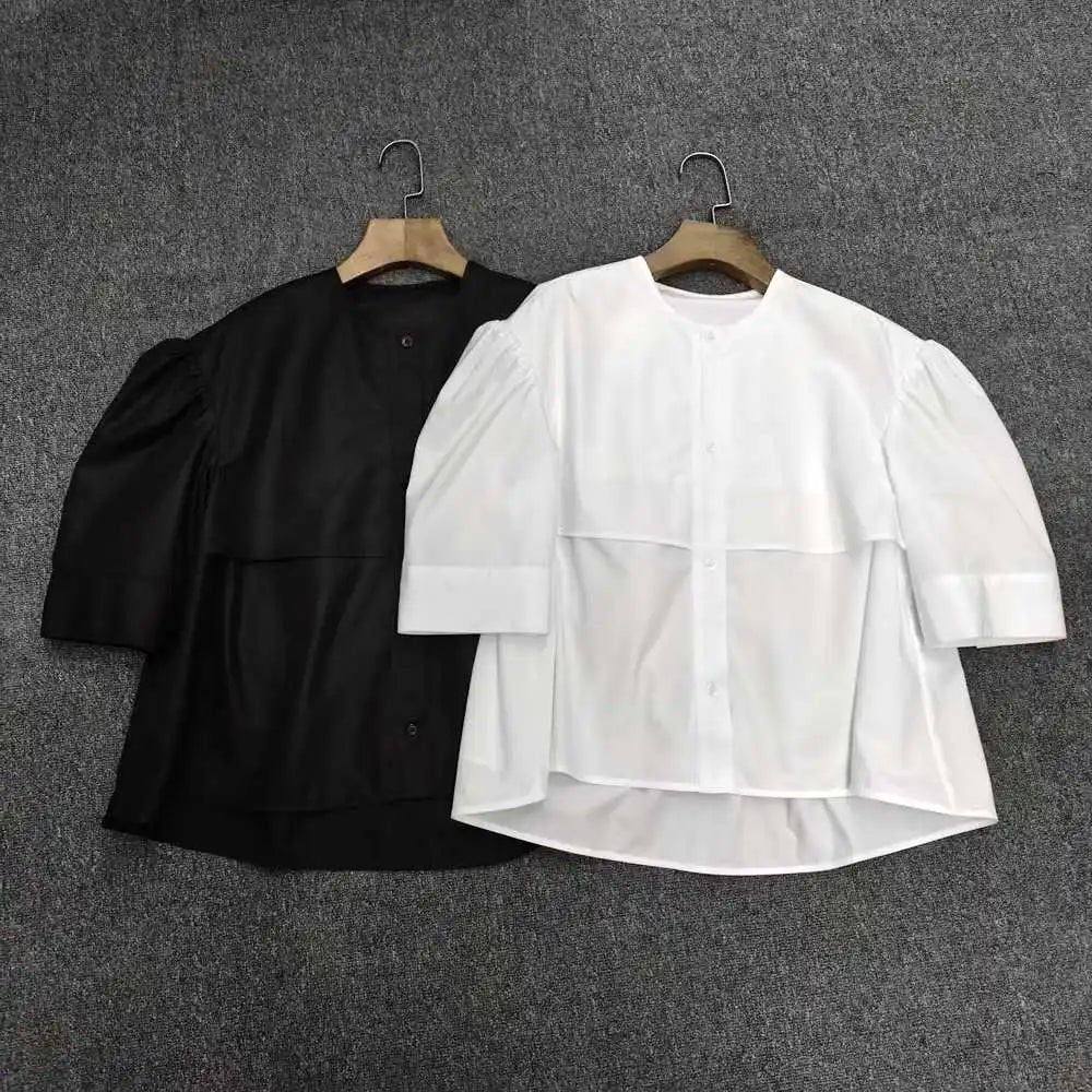 100% Cotton Loose-Fit Crew Neck Mid-Sleeve Women's