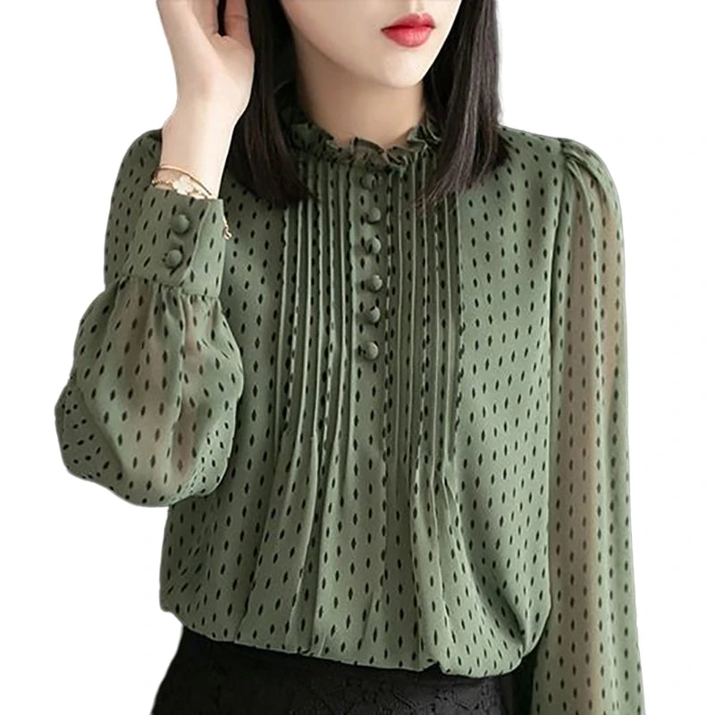 Women Spring Autumn Style Chiffon Blouses Shirts