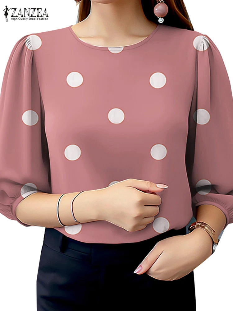 2025 Summer Polka Dots Printed Blouse ZANZEA