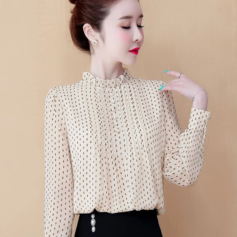 Women Spring Autumn Style Chiffon Blouses Shirts