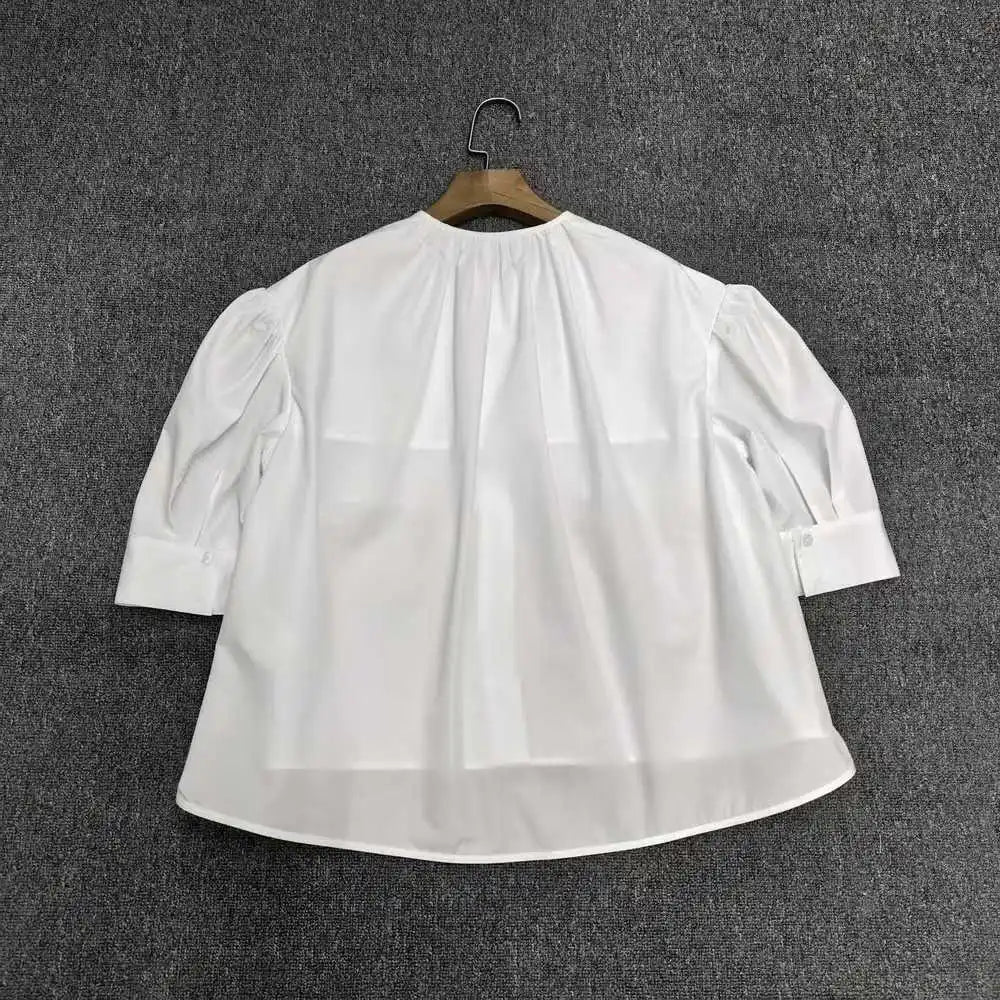 100% Cotton Loose-Fit Crew Neck Mid-Sleeve Women's