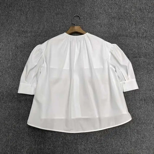 100% Cotton Loose-Fit Crew Neck Mid-Sleeve Women's