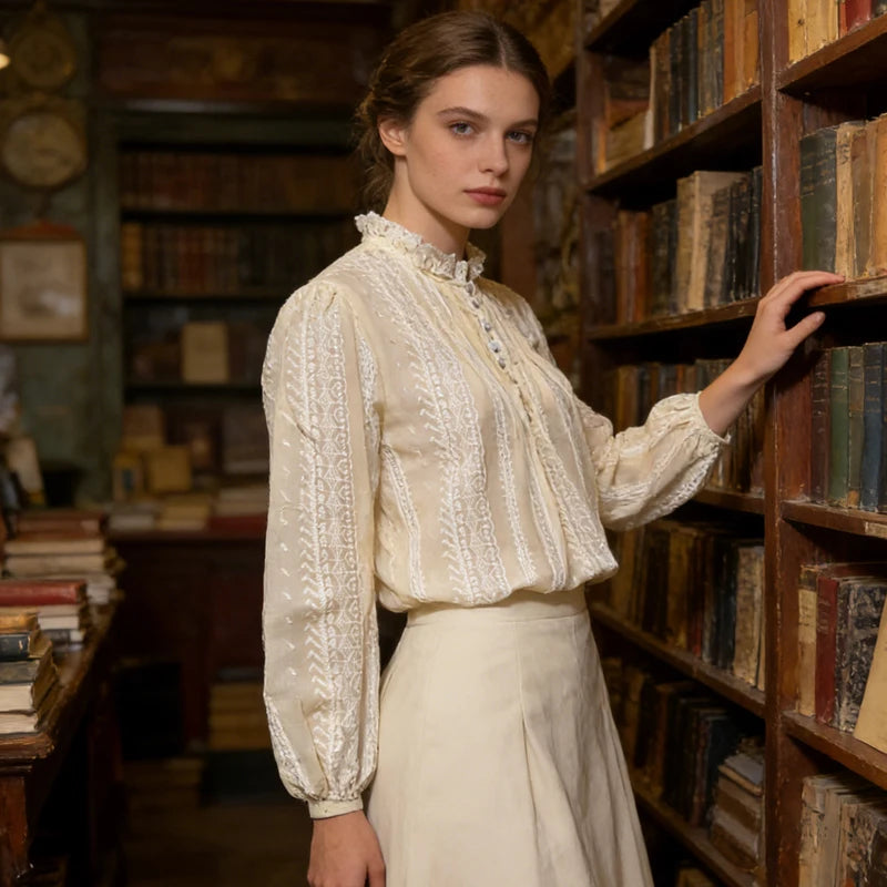 Spring Summer Vintage Lace Embroidered Blouse for