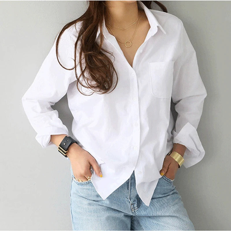 Cotton Blouse White Shirt Fashion Women Blusas