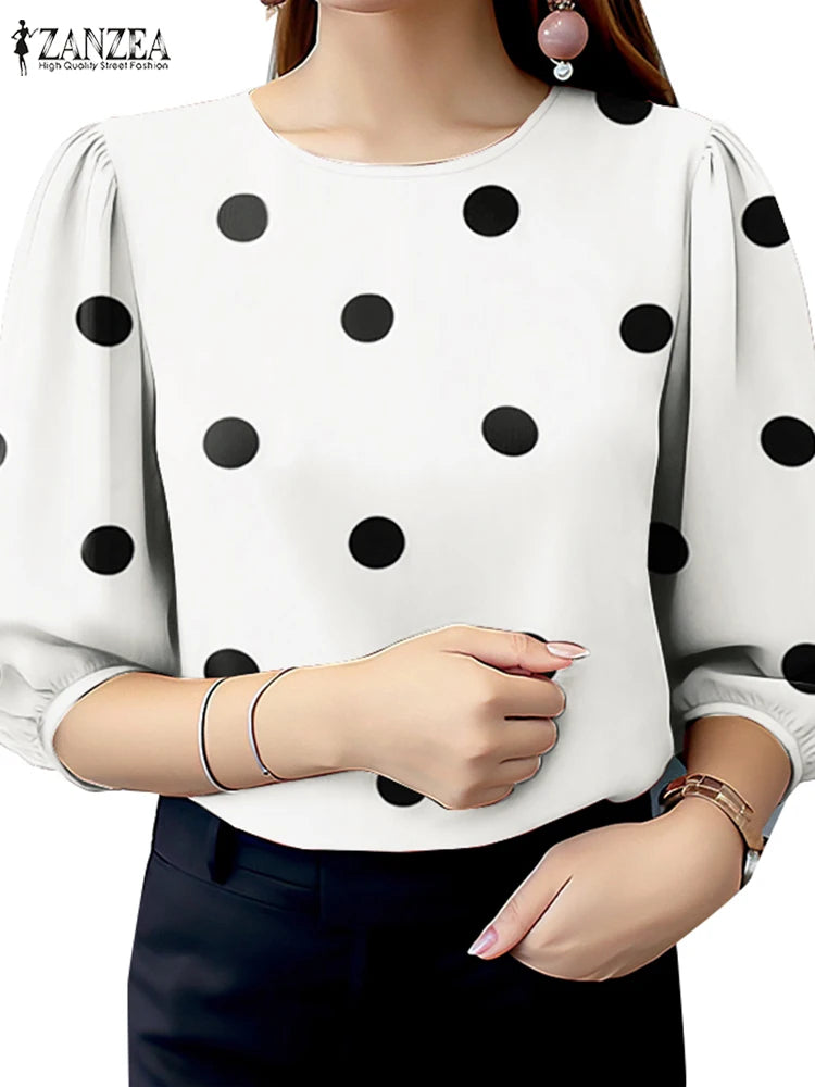 2025 Summer Polka Dots Printed Blouse ZANZEA
