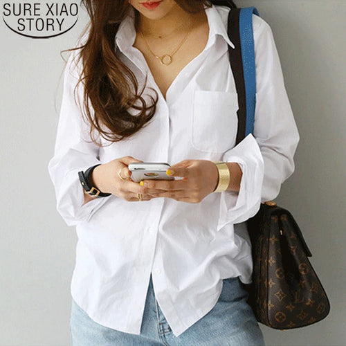 Cotton Blouse White Shirt Fashion Women Blusas